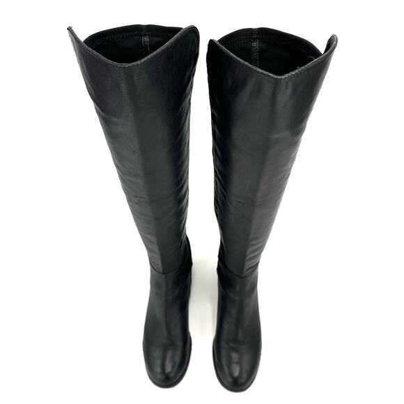 Report Abbott Black 5050 Over The Knee Boot Size 8.5 Leather Low Heel Round Toe - Picture 11 of 13